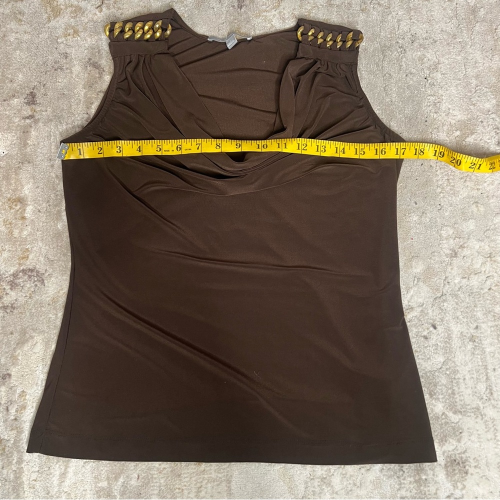 NY Collection Brown Draped Blouse with Chain Accents - Picture 4 of 8
